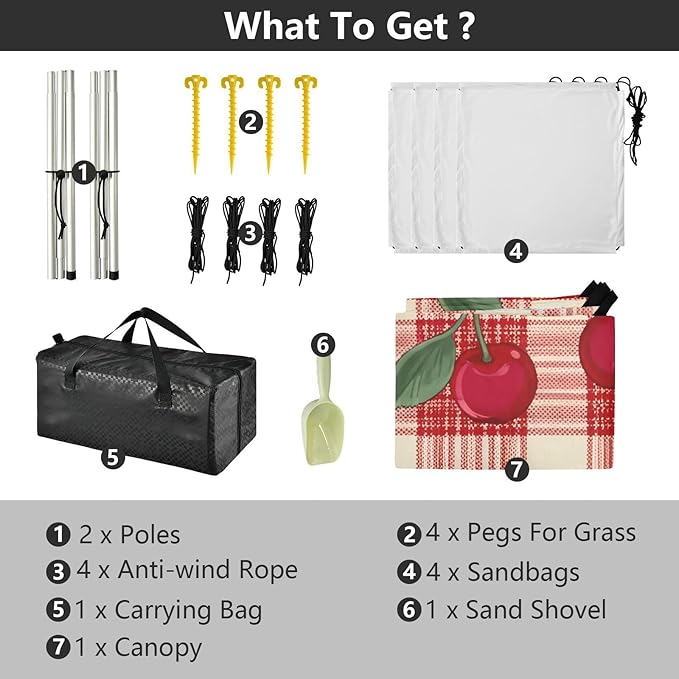 Beach Canopy with Windproof Ropes &amp Sandbags Beach Tent Sun Shade Sun Shelter for Camping Trips Fishing Backyard Fun or Picnics Cherry