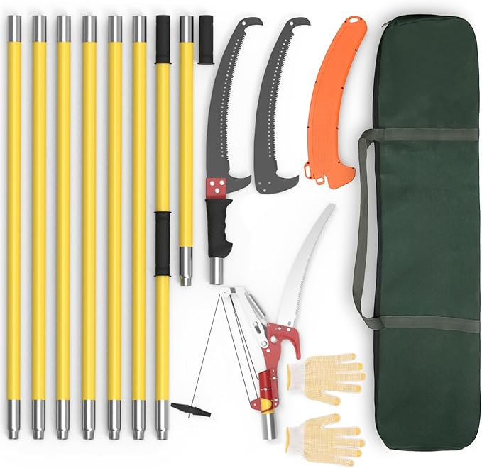 Pole Saws for Tree Trimming 7.3-27 ft Extendable Tree Trimmers Long Handle Pruner Sharp Steel Blade and Scissors High Branches Trimming Tree Pruner Tree Saw (7.3-27 ft with Scissors)