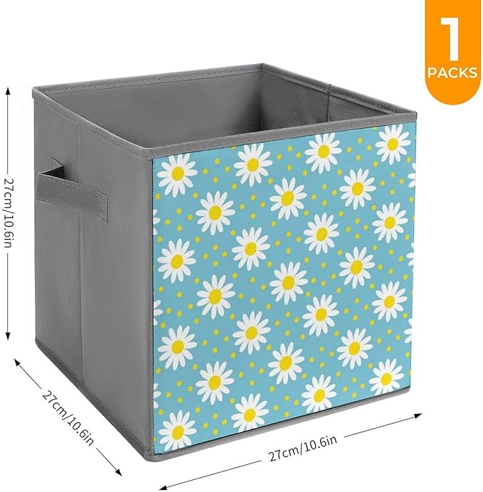 Practical Folding Storage Bins Daisy Flowers Sturdy Container for Wardrobe Kitchen Simplistic Storage Solution