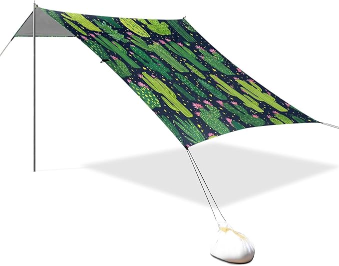 ALAZA Cactus Cacti Flower Beach Tent Sun Shelter UPF50+ Protection Beach Shade Canopy w/ 4 Sandbags for Outdoor Camping Fishing Backyard Fun Picnic 10x9 ft