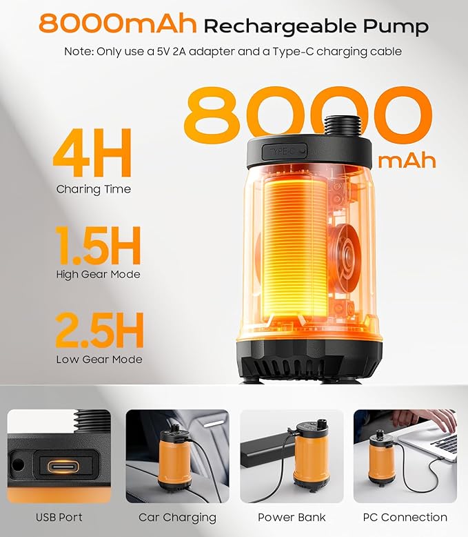 Novast Portable Shower for Camping 8000mAh Rechargeable Outdoor Shower Pump with Filtered Showerhead IPX8 Waterproof LED Display for Hiking RV Car Washing Pet Bath &amp Plants