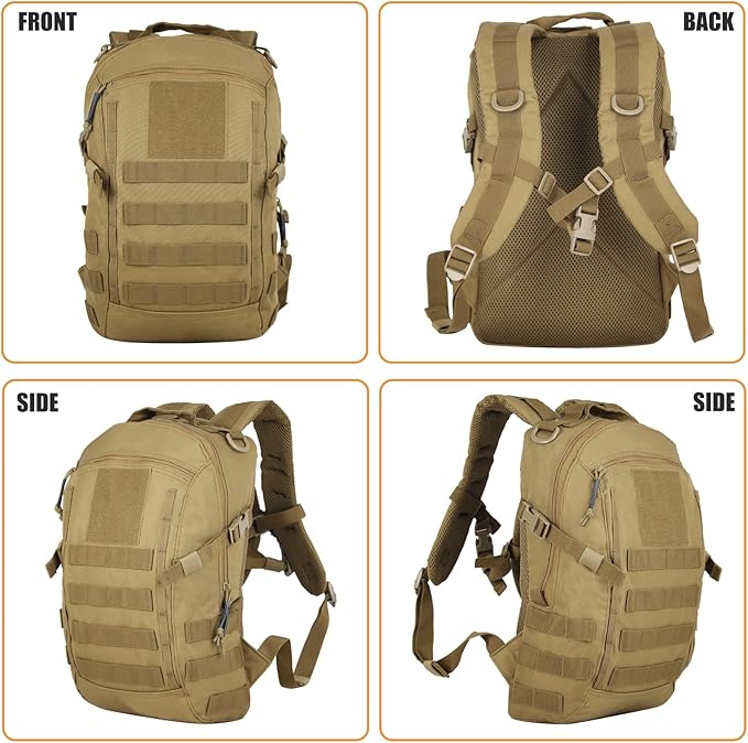 Small Tactical Backpack 12L Molle Bag Rucksack Army Daypack Military Daypack for OutdoorHiking (Tan)