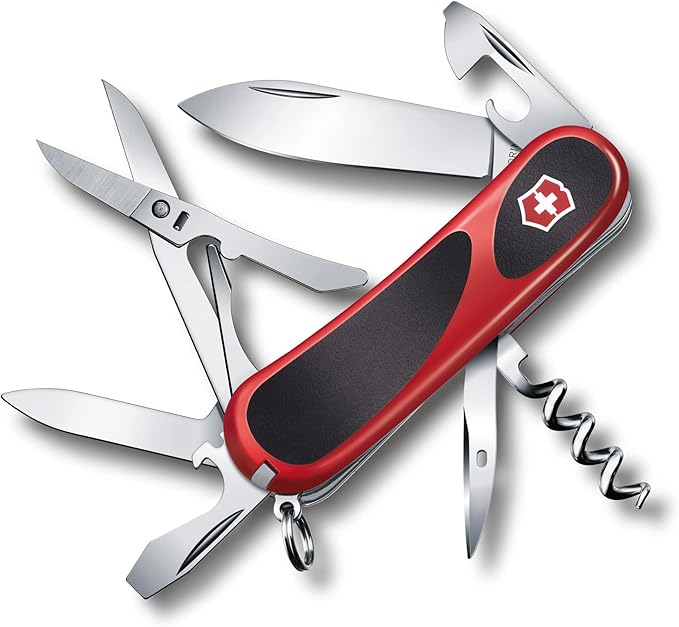Victorinox Evolution 14 Grip Swiss Army Knife 14 Functions Swiss Made Pocket Knife with Large Blade Screwdriver and Corkscrew - Red/Black