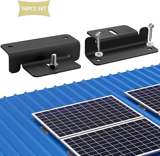 Anbte 16PCS Solar Panel Mounting Z Brackets Aluminum Solar Panel Mounting Bracket 304 Stainless Steel Screws Stable Rust - Resistant Easy Install for Roof RV Boat Yacht Black