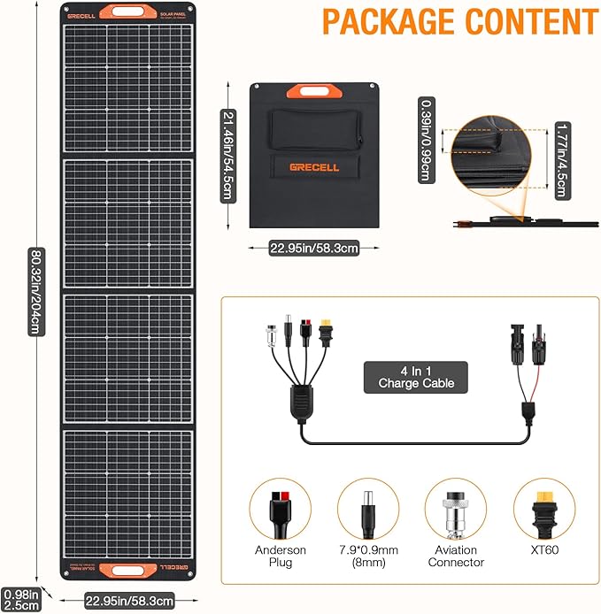 200W Portable Solar Panel for Power Station Generator 12V/24V Flexible Foldable Solar Panel Kit Lightweight High-Efficiency Solar Charger Power Backup for Outdoor Van Camper Boat Caravan Off-Grid