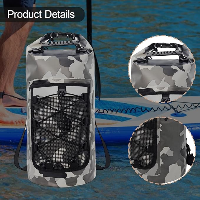 Waterproof Dry Bag Backpack Lightweight Storage Bag Mesh Pocket Reflective Strip Comfortable Handle Suitable for Boating Kayaking Fishing Raft