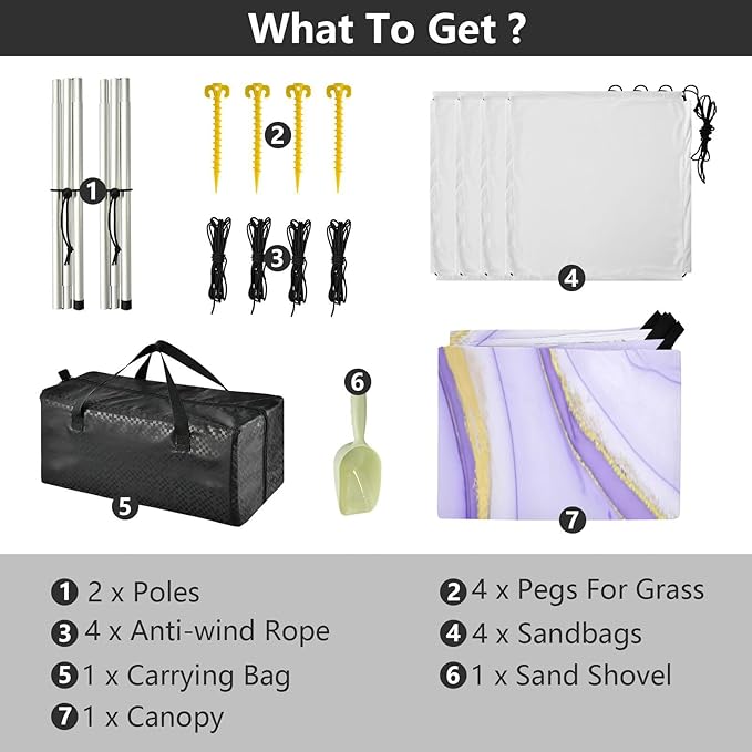 xigua Purple Texture Beach Tent Sun Shelter with Carrying Bag - Silver Coated Oxford Fabric Beach Canopy for Beach Camping Fishing - Includes Windproof Ropes Sandbags &amp Stakes
