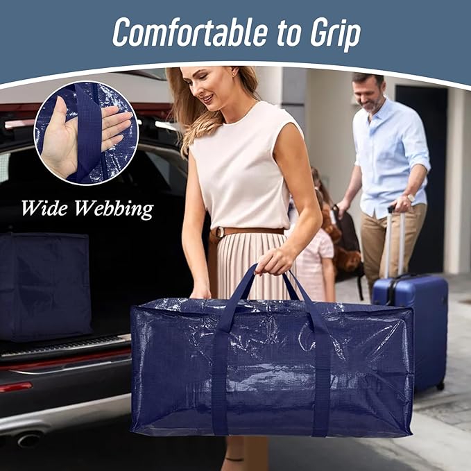 12 Pack Extra Heavy Duty Large Moving Bags with Strong Zipper &amp Comfortable Handles Sturdy &amp Durable Clothes Storage Bags Totes Bins Packing Moving Boxes for College Supplies Dark Blue