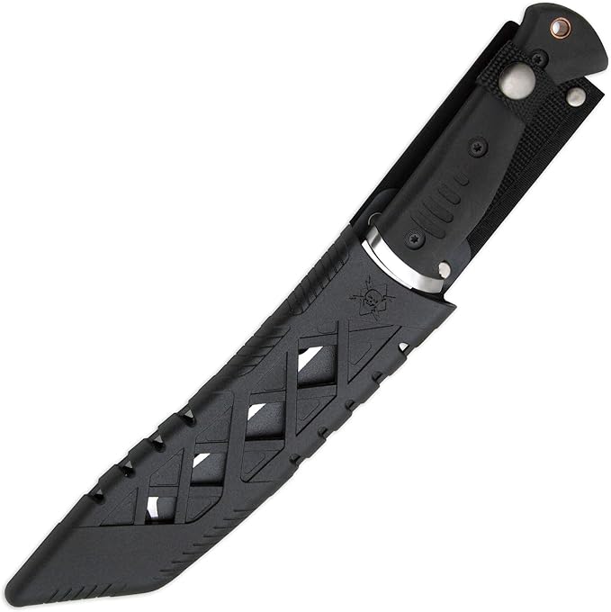 M48 Sabotage Tanto Fighter Knife – Black Oxide Coated Stainless Steel Blade Injection Molded TPR Handle Vortec Blade Cover - A New Age of Tanto Knife for the Modern User