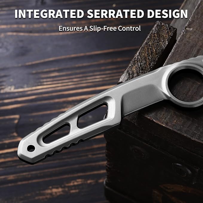 EDC Fixed Blade Knife with Sheath Camping Knife Fixed Blade 3.3 DC53 Steel Outdoor Survival Blade Full Tang Hunting Knives for Men Women IB-02 Silver