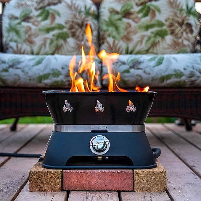 Outland Living Firebowl 805 Firecube 14” Portable Square Smokeless Propane Fire Pit – Outdoor Gas Fire Pit with Cover &amp Carry Kit Lava Rocks 58000 BTU Black