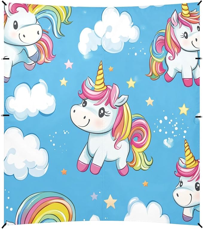 ALAZA Cute Rainbow Unicorns Cartoon Beach Tent Sun Shelter UPF50+ Protection Beach Shade Canopy w/ 4 Sandbags for Outdoor Camping Fishing Backyard Fun Picnic 10x9 ft