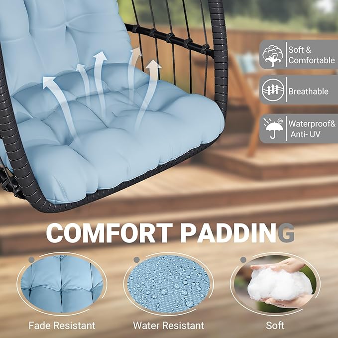 LEVELEVE Egg Chair with StandPatio Rattan Wicker Hanging Swing Egg Chair Hammock Chair for Bedroom Porch GardenThickened Aluminum Alloy Steel Frame and UV Resistant Cushion350LBS Capacity