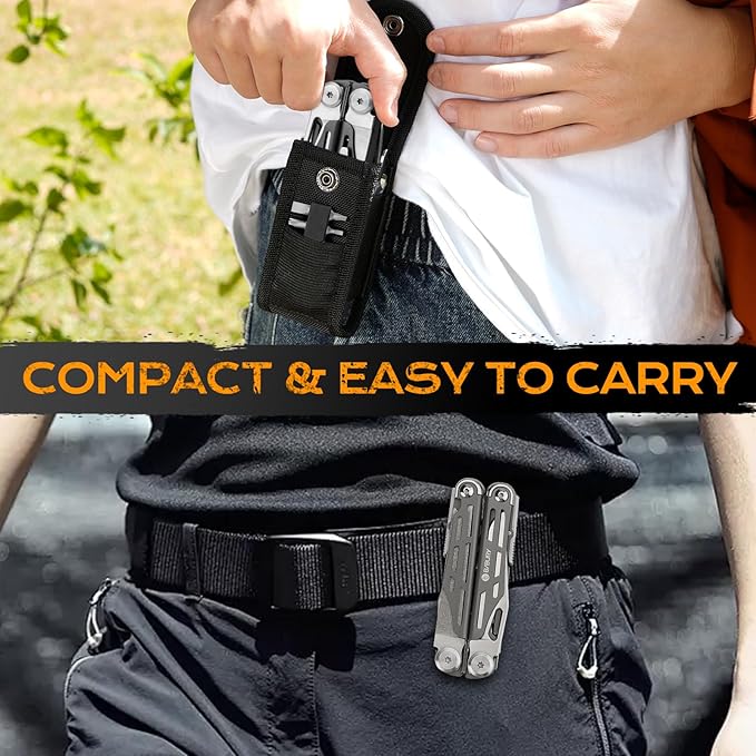 BIBURY Multitools BI2038C 22-in-1 Stainless Steel Pocket Knife with Scissors Foldable Self-locking EDC Multi tools Pliers with Sheath for Outdoor Hunting Survival Camping Simple Repair