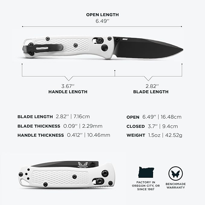 Benchmade - Mini Bugout Outdoor EDC Folding Knife Drop-Point Blade with White Givory Handle (533BK-1)