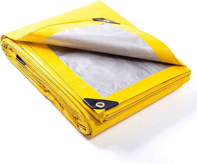 GUARD SHIELD Tarp 16x20 Feet Waterproof Yellow/Silver Tarps 8Mil Multi Purpose UV Resistant Cover for OutdoorCampingTentBoats