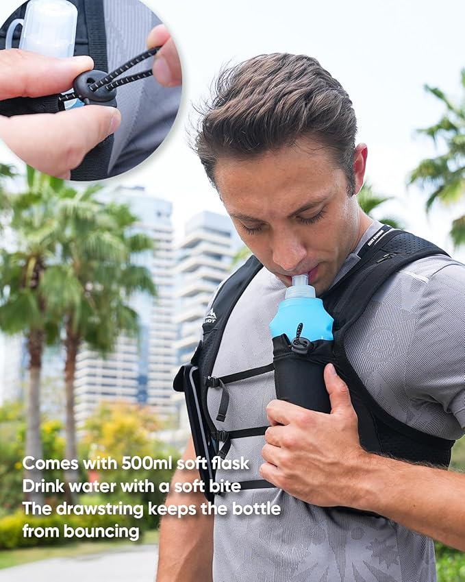 Zelvot Running Vest for Women Men USA Original Patent Adjustable Chest Straps Running Hydration Vest with 500ml Soft Flask Lightweight Reflective Hydration Backpack for Marathon