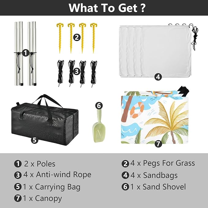 xigua Palm Tree Beach Tent Sun Shelter with Carrying Bag - Silver Coated Oxford Fabric Beach Canopy for Beach Camping Fishing - Includes Windproof Ropes Sandbags &amp Stakes