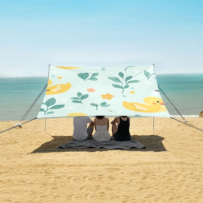 ALAZA Cute Duck Floral Leaves Beach Tent Sun Shelter Portable Canopy Sunshade for Outdoor Camping Picnics Backyard Fun 10x9 ft