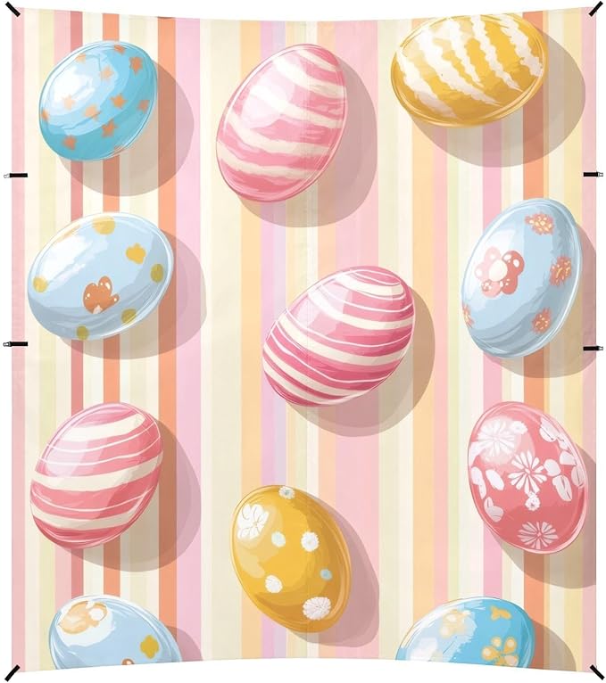 Easter Eggs Rainbow Stripes Beach Tent Sun Shelter Set UPF50+ UV Protection 10.5 x 9.19 FT Camping Shade Canopy with Sandbags Sand Anchors Carrying Bag and Others