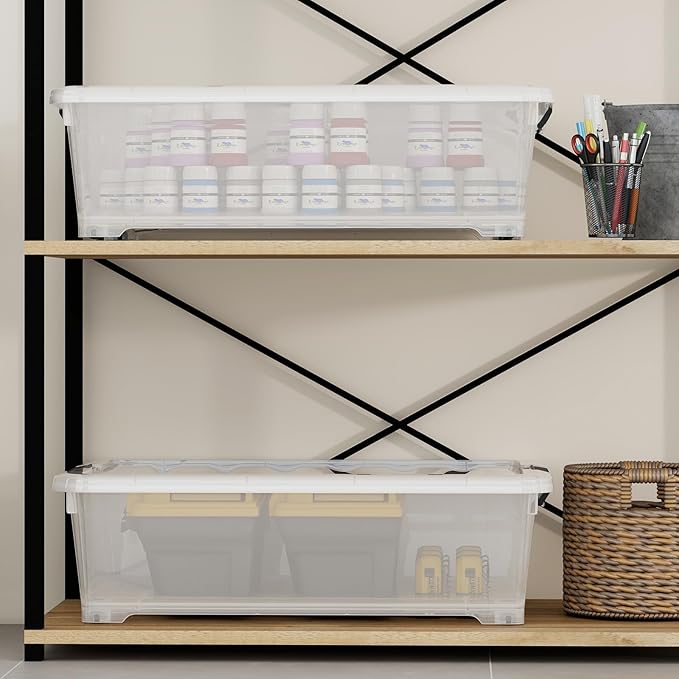 20 Quart Under Bed Storage Containers with Wheels – Clear Plastic Storage Bins with Lids 4-Pack Easy-Glide Wheeled Organizer for Closet Dorm &amp Seasonal Items