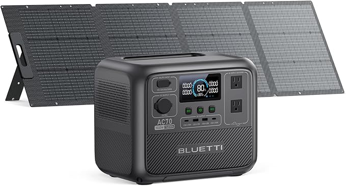 BLUETTI AC70 Solar Generator with 200W Solar Panel (Ships Separately) 768Wh Portable Power Station with 2 1000W (Power Lifting 2000W) AC Outlets 0-80% in 45 Min LFP Backup Power for Camping Travel
