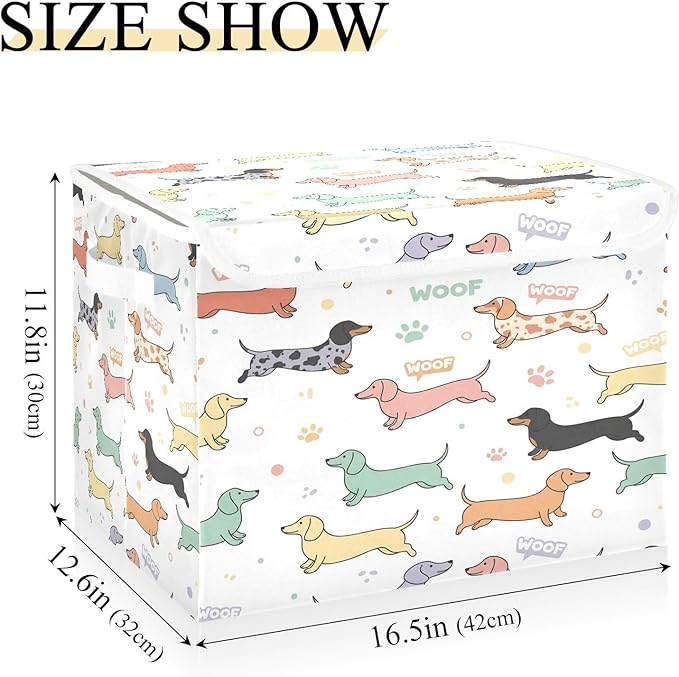 Cute Dachshund Fabric Storage Bins with Lids and Handle Foldable Storage Bins with Lids Closet Organizers for Clothes Storage Room Organization Office Storage Chest Organizer