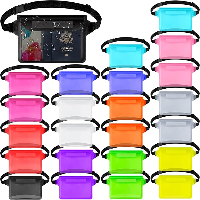 24 Pcs Phone Waterproof Pouch Bag with Waist Strap Waterproof Fanny Pack Keep Your Phone and Valuables Safe and Dry for Beach Accessories Kayaking Swimming Boating Snorkeling Pool Water Park 12 Color