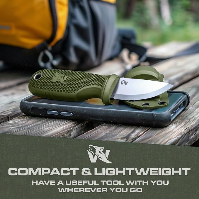 ODENWOLF W-MINI 2 - EDC Neck Knife with Sheath and Necklace - Small EDC Fixed Blade Knife Necklace and Belt Clip - Pocket Fixed Blade Knives - Full Tang Neck Knife with Sheath Tactical + Fire Starter