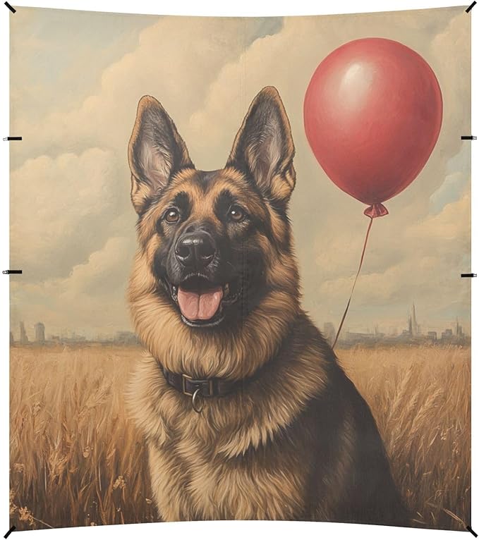 ALAZA German Shepherd Dog with Balloon Beach Tent Sun Shelter Portable Canopy Sunshade for Outdoor Camping Picnics Backyard Fun 10x9 ft