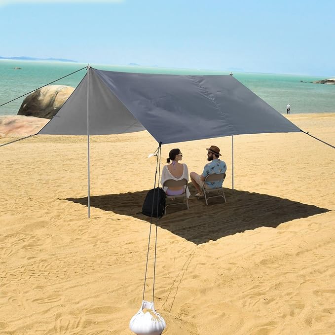 Blue Grey Gradient Beach Tent &amp Canopy UPF50 Lightweight Large Portable Sun Shelter Includes Sand Shovel Sandbags Stability Poles for Camping Picnics Backyard &amp Fishing