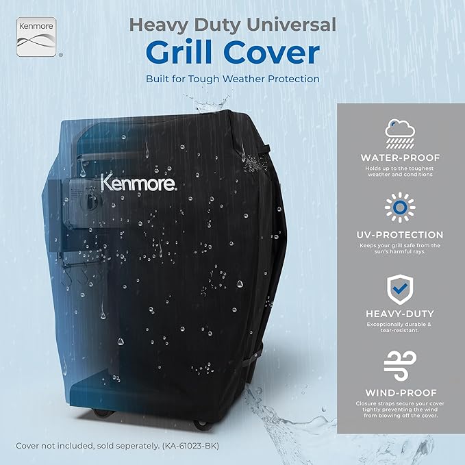 Kenmore 3-Burner Propane BBQ Grill 30000 BTUs Gas Grill with Cast Iron Cooking Grates Folding Side Tables &amp Wheels Outdoor Grill with Tool Hooks Teal