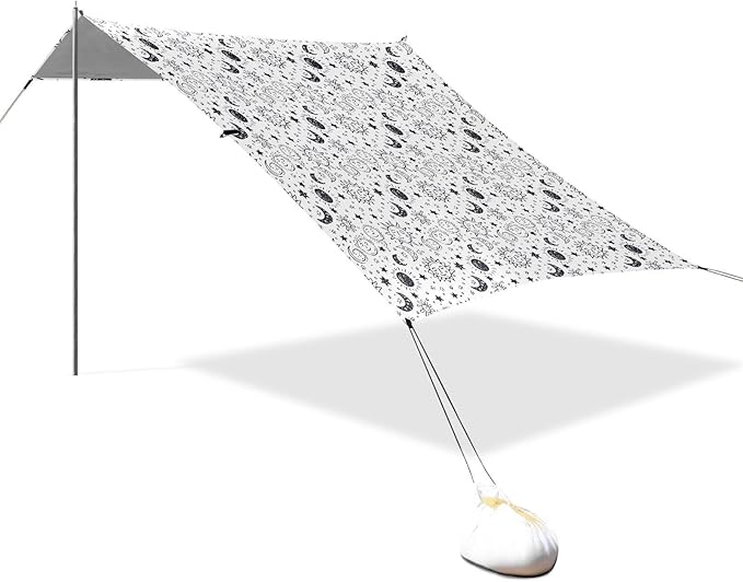 ALAZA Cute Cartoon Sun Moon Star Beach Tent Sun Shelter UPF50+ Protection Beach Shade Canopy w/ 4 Sandbags for Outdoor Camping Fishing Backyard Fun Picnic 10x9 ft