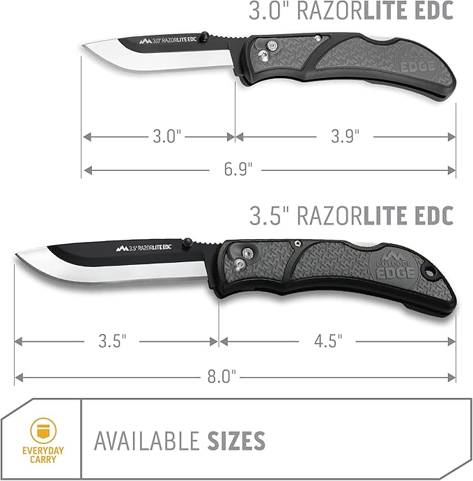OUTDOOR EDGE 3.0 RazorLite EDC - Replaceable Blade EDC Folding Knife with Pocket Clip and One Hand Opening for Everyday Carry (Gray 4 Blades)