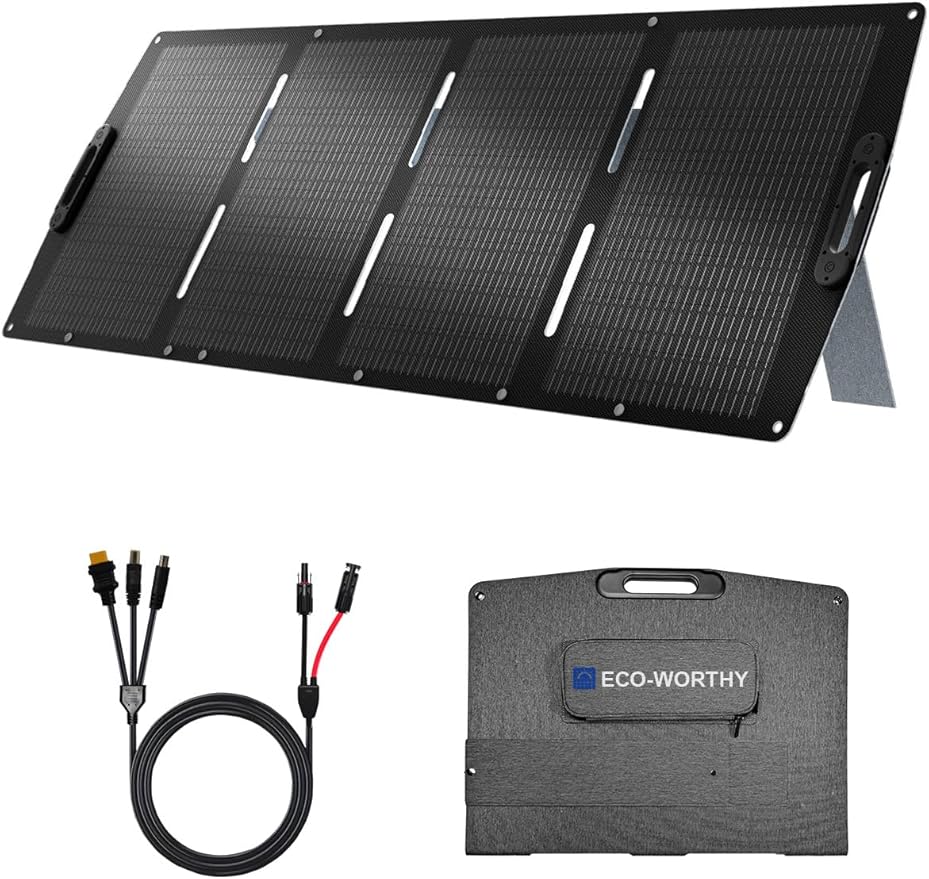 ECO-WORTHY 200W Portable Solar Panel for Power StationsIP65 Waterproof &amp Lightweight with Adjustable Kickstand23% High Efficiency Foldable Solar Panel for Outdoor RV Camping Off Grid Emergency