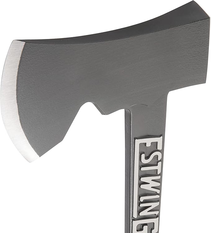 ESTWING Camper's Axe - 14 USA Made Black Hatchet with Tent Stake Puller &amp Hi-Vis Orange Shock Reduction Grip - EO-25A