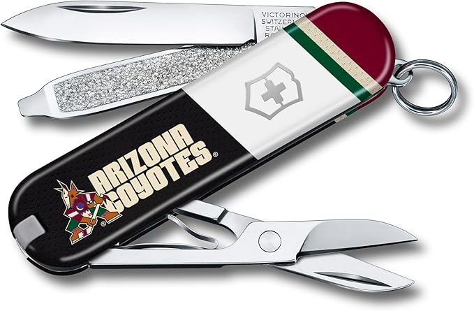 Victorinox Classic SD Swiss Army Knife – Compact 7 Function Swiss Made Pocket Knife with Small Blade Screwdriver and Key Ring – Arizona Coyotes