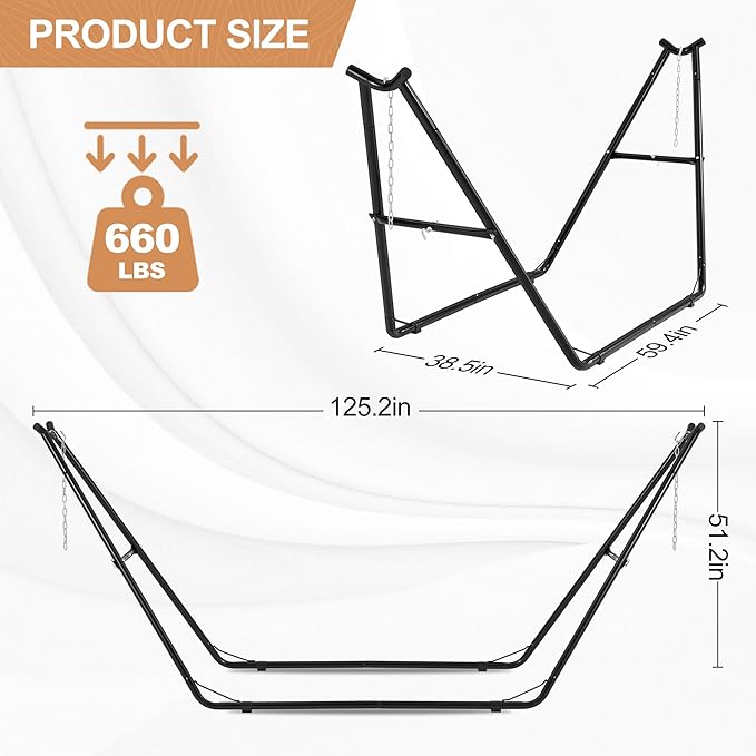 Homgava Universal 2-Person Hammock Stand 660LBS CapacityHeavy Duty Steel Hammock Stand Fits 9.6-14ft Hammocks Indoor and Outdoor Universal Hammock StandsBlack