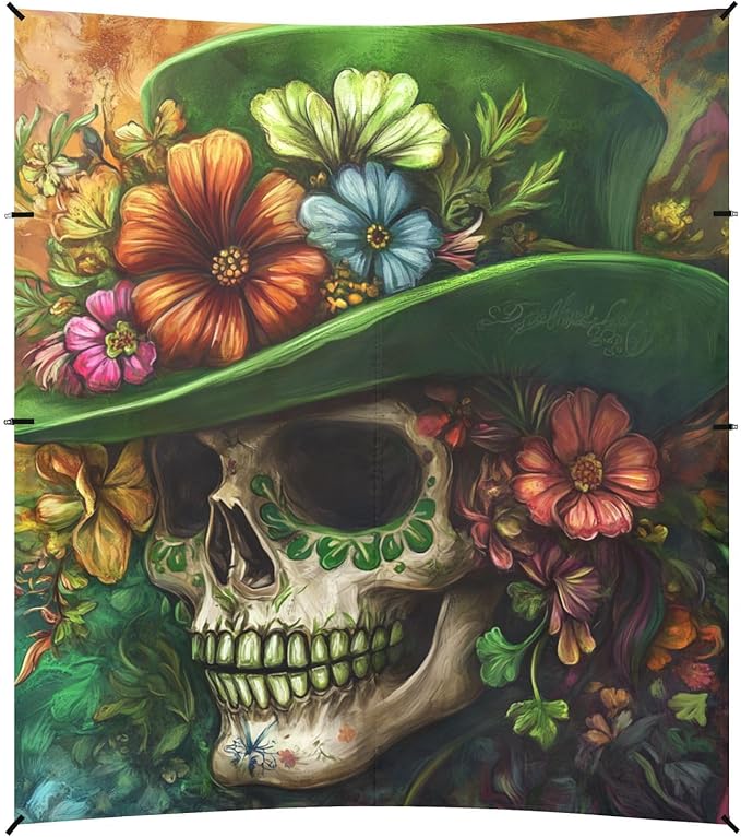 ALAZA St Patrick's Day Floral Skull Beach Tent Sun Shelter Portable Canopy Sunshade for Outdoor Camping Picnics Backyard Fun 10x9 ft