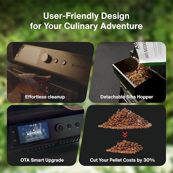 ASMOKE Smoker Guga’s Pick | Smart Portable Pellet Grill with 5 LCD Screen 8-in-1 BBQ 8H Battery Wi-Fi Control 271 sq.in ASCA Steam Tech PIN Precision Temp Fit for Camping Family Outdoor Cooking
