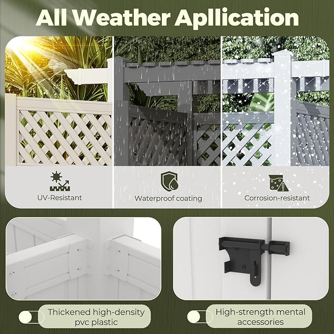 EROMMY 88.5H x 57.5W x 47.75L White PVC Outdoor Shower Enclosure with Door Weatherproof Privacy Stall for Pool &amp Beach Durable Vinyl Construction（Grid-panel with roof）