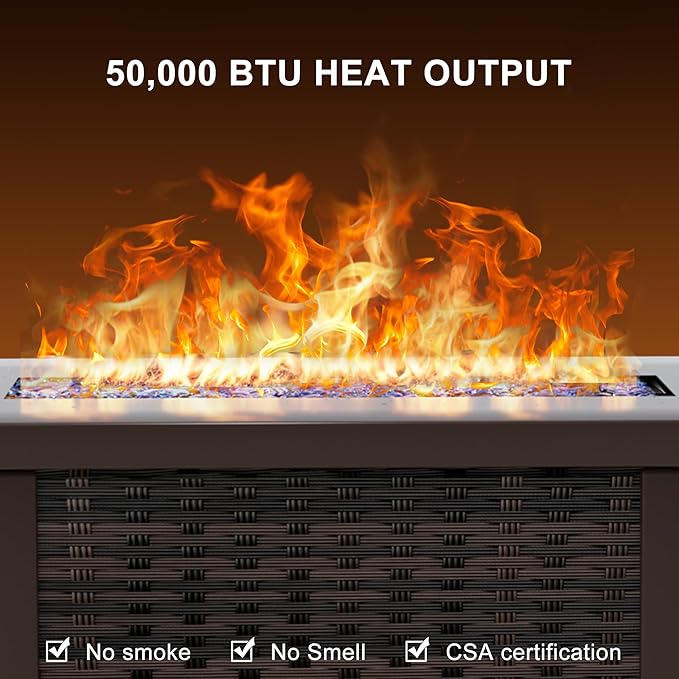 42 Inch Propane Fire Pit Table 50000 BTU Outdoor Gas Fire Pits with Removable Lid 2 in 1 Rectangular Firepit Table for Outside Patio Deck and Garden