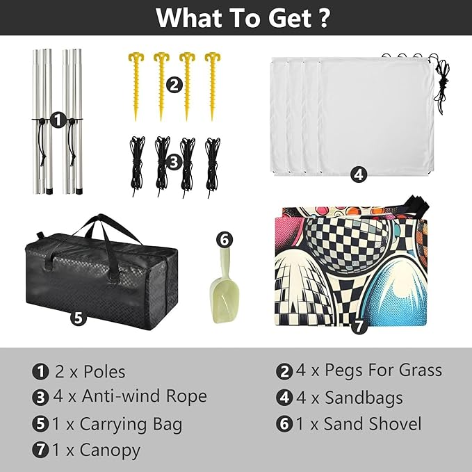 Easter Eggs Buffalo Print Beach Tent Sun Shelter Set UPF50+ UV Protection 10.5 x 9.19 FT Camping Shade Canopy with Sandbags Sand Anchors Carrying Bag and Others