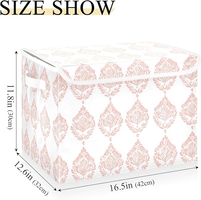 Storage Cube with Lid Oriental Floral Pattern Print 16.5×12.6×11.8 IN Collapsible Large Capacity Foldable Storage Basket Bin Organizer