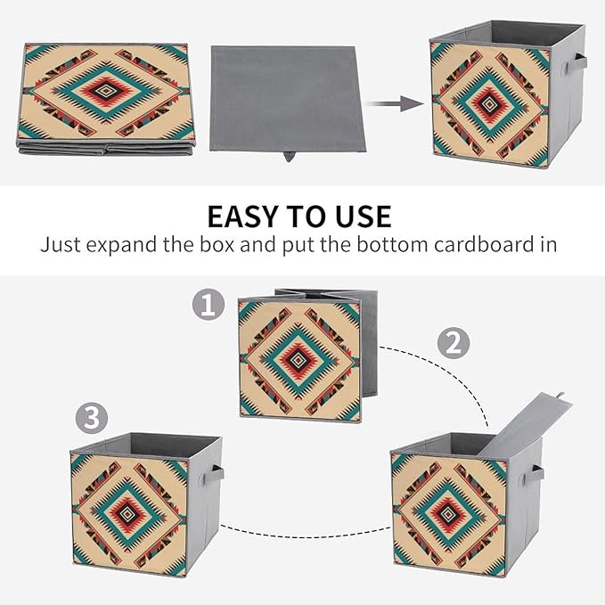 Clever Cube Storage Bins Native American Western Aztec Practical Organizer for Small Spaces Fashionable Storage Solution
