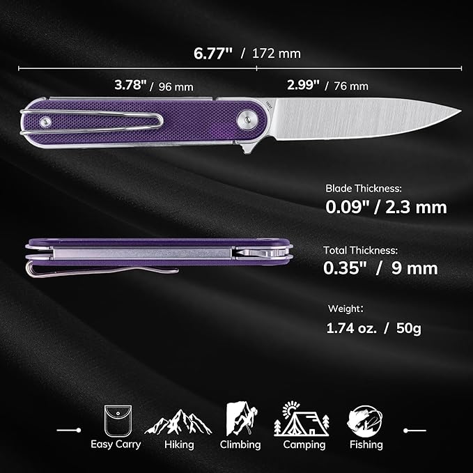 REALSTEEL IRIS Pocket Knife Folding Knife Flipper Liner Lock 2.99 12C27 Steel Blade Lightweight G10 Handle 1.74oz Deep-carry Pocket Clip EDC Outdoor Indoor Gifts for Men Women Camping Hiking