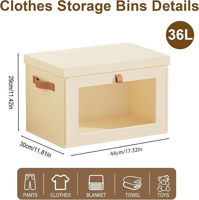 Tuza 4 Pack Foldable Storage Bins - Fabric Decorative Storage Boxes with Handles &amp Window Collapsible Organizer for Closet Shelf Dorm Room