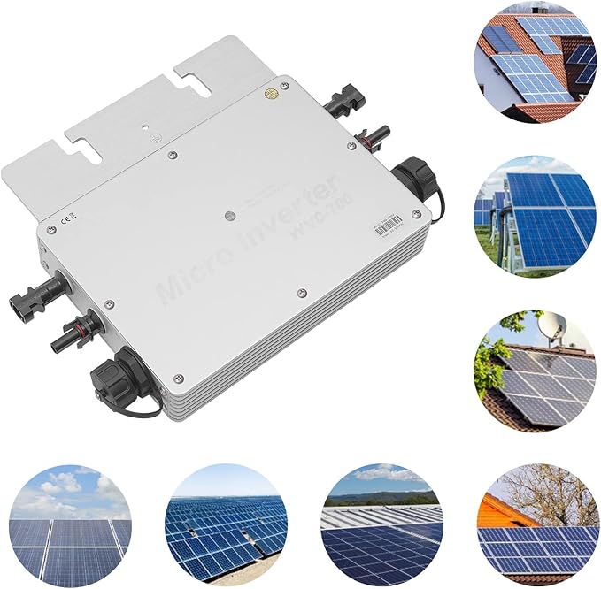 700W Micro Inverter Grid Tie Solar Inverter MPPT Pure Sine Wave Automatic Identification Power Inverters IP65 Waterproof Self-Cooling for 30V-50V Solar Panels Silver