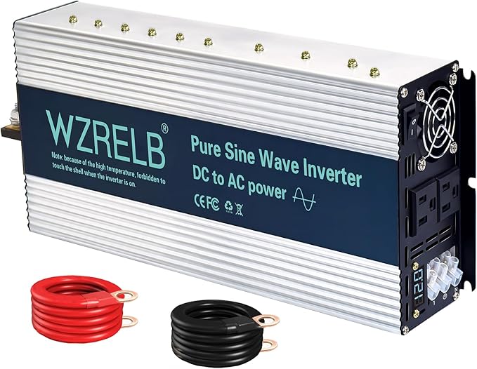 WZRELB 3500W Pure Sine Wave Inverter Car Power Inverter 12V DC to 110V 120V AC Converter for RV Truck Solar Outdoor with Dual AC Outlets Hardwire Port Surge 7000W LED DisplayOff-Grid