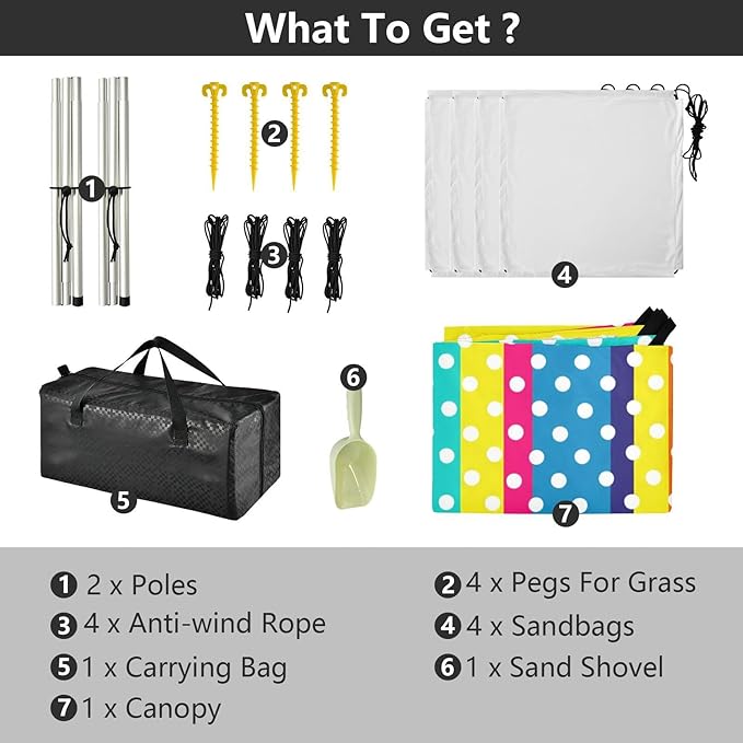 Beach Canopy with Windproof Ropes &amp Sandbags Beach Tent Sun Shade Sun Shelter for Camping Trips Fishing Backyard Fun or Picnics Stripes